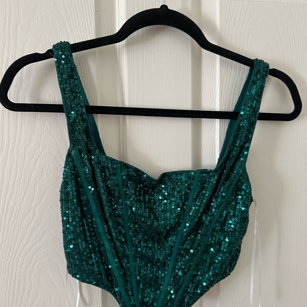 Emerald Green Sequin Women's Corset Top